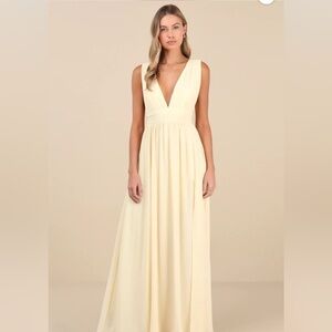 Lulu's Cream Deep V-Neck Maxi Dress